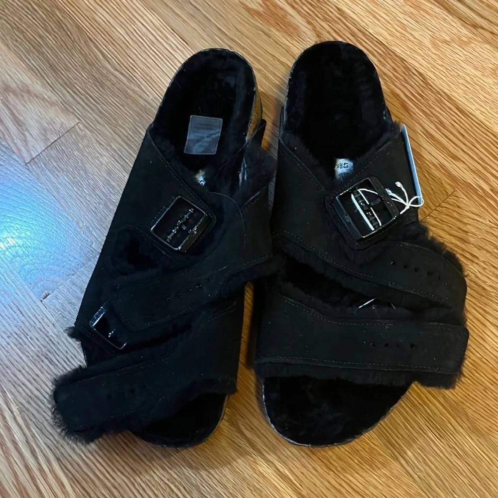 NWT Birkenstock Arizona Shearling Suede Leather Mountain View Black 10
